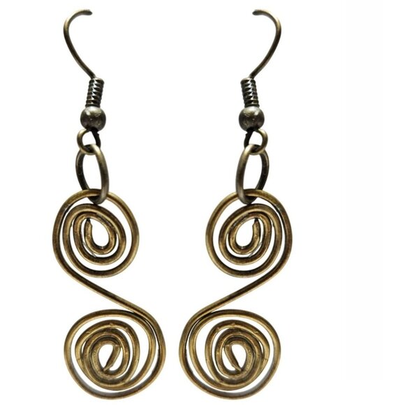 Handcrafted Elegant Spiral Wire Drop Earrings Gold Tone Statement Jewelry Women - Picture 1 of 3